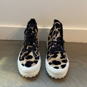 Superga Velvet Leopard Lug Sole Sneakers